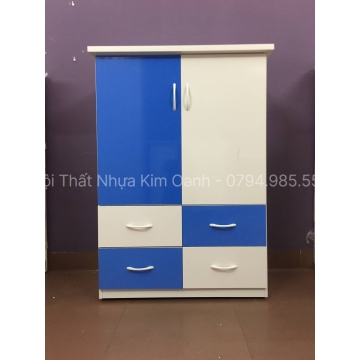 Tủ nhựa trẻ em 2 cánh 4 ngăn kéo - xanh trắng